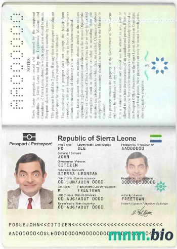 Przykład paszportu Sierra Leone w formacie PSD, w pełni edytowalny
